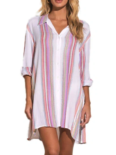 Elan Stripe Button-down Woven Cover-up In White,stripe