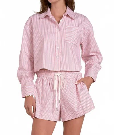 Elan Stripe Button-up Top & Shorts Set In Pink