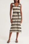 Elan Stripe Cotton Blend Midi Cover-up Dress In Neutral