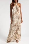 Elan Stripe Cover-up Halter Maxi Dress In Neutral Sahara