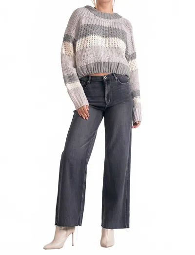 Elan Stripe Crew Neck Sweater In Grey
