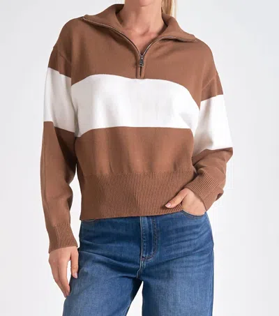 Elan Stripe Crewneck Sweater In Tan White In Multi