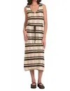 Elan Stripe Crochet Midi Dress In Natural Black In Multi