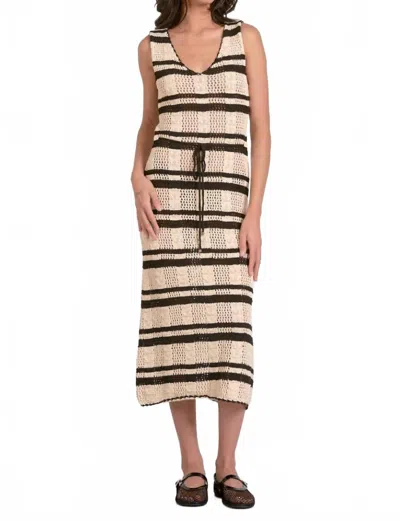 Elan Stripe Crochet Midi Dress In Natural Black In Multi
