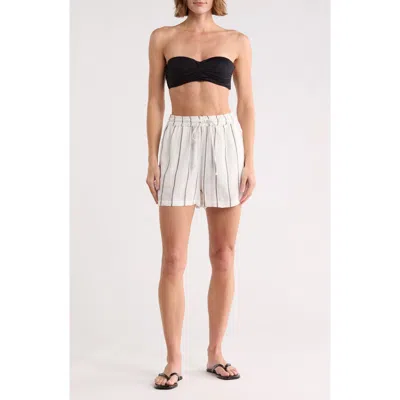 Elan Stripe Drawstring Cover-up Shorts In Neutral