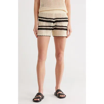 Elan Stripe Open Knit Cover-up Shorts In Gold