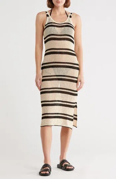 Elan Stripe Open Knit Cover-up Tank Dress In Gold