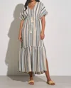 Elan Maxi Ruffle Bottom Dress In Natural Blue In Beige