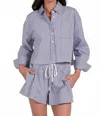 Elan Charlotte Button Down Shirt In Navy Stripe In Blue