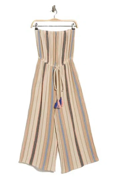 Elan Stripe Strapless Cover-up Jumpsuit In Neutral