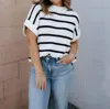 Elan Stripe Sweater Top In Black/ivory In Multi