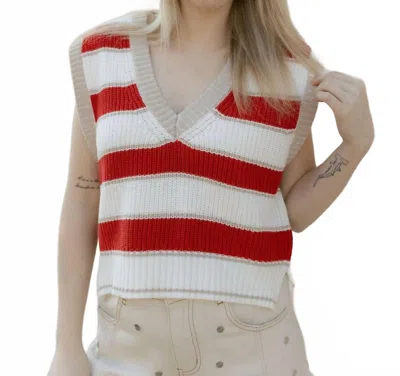 Elan Stripe Sweater Vest In Red In Multi