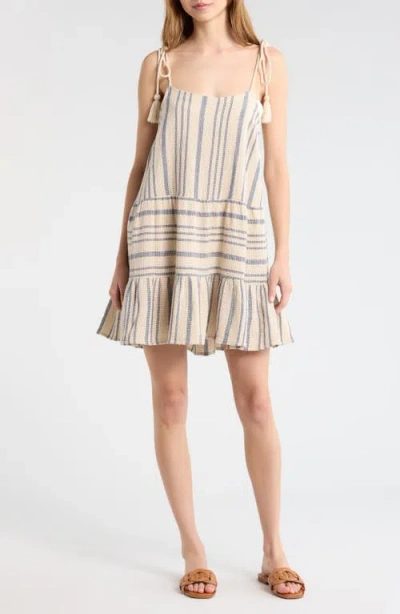 Elan Stripe Tie Shoulder Cotton Cover-up Dress In Neutral