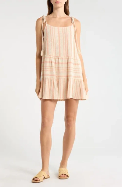 Elan Stripe Tie Shoulder Cotton Cover-up Dress In Neutral