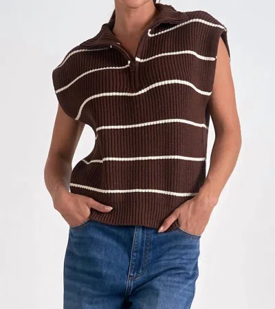 Elan Stripe Zip Sweater In Brown