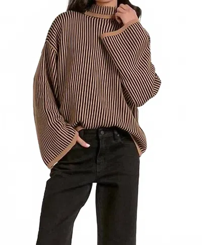 Elan Striped Bell Sleeve Sweater In Black/tan In Multi
