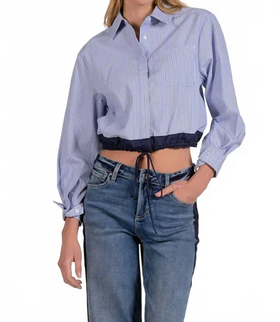 Elan Striped Button Down Tie Waist Shirt In Blue