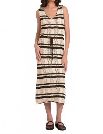 Elan Striped Crochet Knit Midi Dress In Natural Black