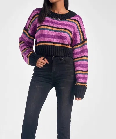 ELAN STRIPED CROPPED SWEATER IN PURPLE