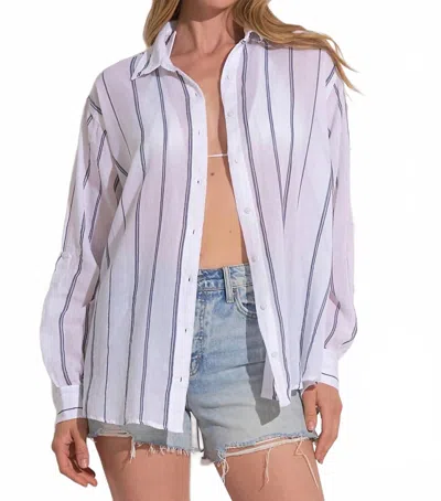 Elan Striped Destination Cover Up In Navy White City