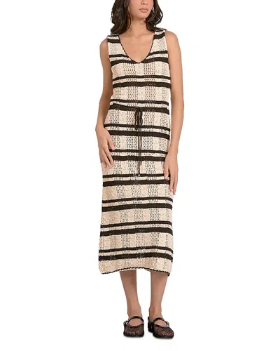 ELAN STRIPED DRAWSTRING MIDI DRESS