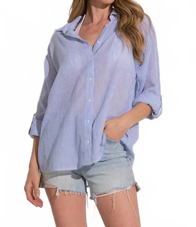 Elan Striped Heart Button Down Top In Blue/white