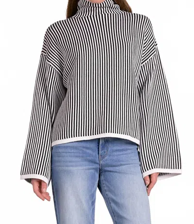 Elan Striped Long Sleeve Sweater In Black White Stripe In Multi