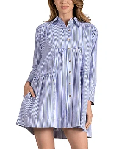Elan Striped Long Sleeved Button Down Shirt Dress In Blue
