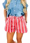 Elan Striped Shorts In Coral In Red