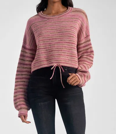 Elan Striped Tie Front Sweater In Rose