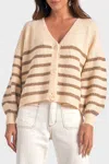Elan Striped V-neck Cardigan In Striped Tan In Blue