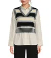 Elan Striped V-neck Long Sleeve Sweater Vest Shirt In Blue In Blue