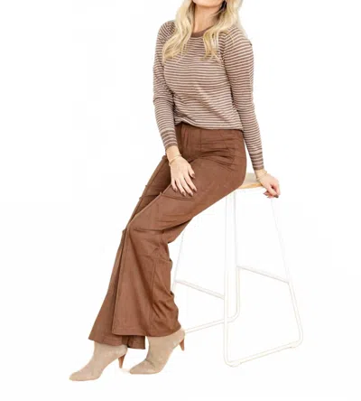 Elan Suede High Waist Flare Pants In Chocolate In Gold