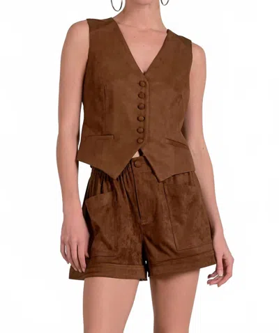 Elan Suede Sleeveless Vest In Chocolate In Brown