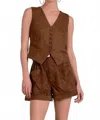 Elan Suede V-neck Vest In Chocolate In Brown