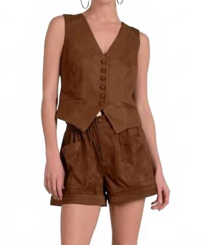 Elan Suede V-neck Vest In Chocolate In Brown