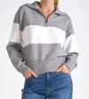 Elan Suki Half Zip Sweater In Grey White Stripe In Gray