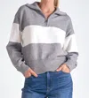 Elan Suki Half Zip Sweater In Grey White Stripe In Gray