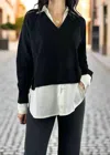 Elan Sweat Shirt Combo Top In Black/white