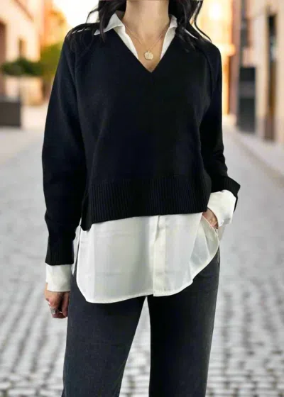 Elan Sweat Shirt Combo Top In Black/white