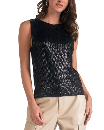 Elan Shiny Sleeveless Crewneck Sweater In Black