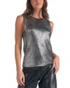 Elan Sleeveless Metallic Crewneck Sweater In Silver