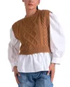 Elan Elisa Layered Sweater Vest In Dark Tan In Gray