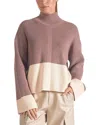Elan Vivianne Color Block Mock Neck In Plum Gray