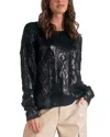 Elan Metallic Cable Crewneck Sweater In Black In Black