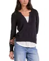 Elan Lightweight Layered V Neck Sweater In Navy Blue In Blue