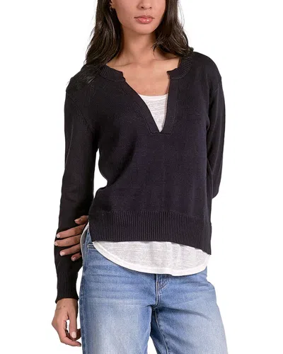 Elan Lightweight Layered V Neck Sweater In Navy Blue