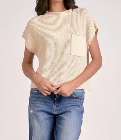 Elan Sweater Cap Sleeve Crew Neck Top In Beige In Neutral