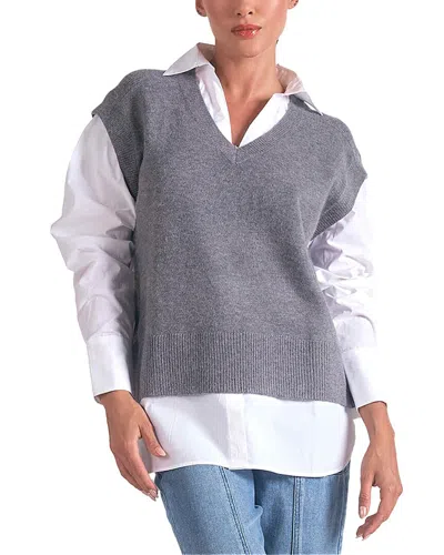 Elan Long Sleeve Two Fer Top In Grey In Gray