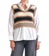 Elan Sweater Vest Blouse In Beige Multi In White